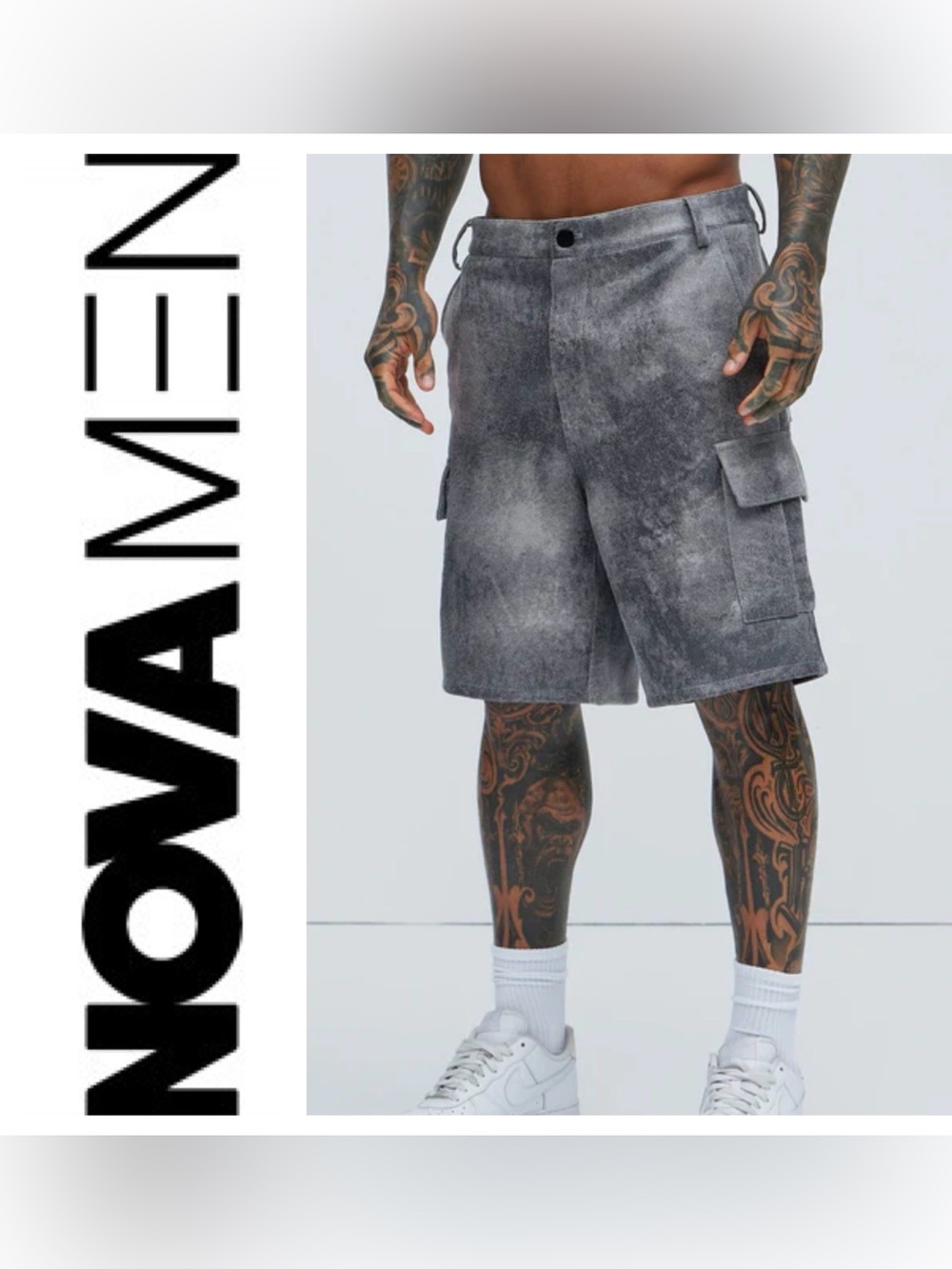 Nova Men Gray Washed Cargo Shorts Size 34
